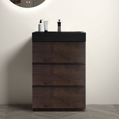 Alice bathroom vanity with large storage and one-piece sink, dark wood base, black countertop on Tampa Home & Garden Store