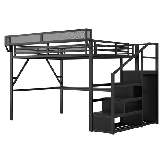 Loft bed with desk and stairs, black metal frame with mesh guard, Unique Piece Furniture on Tampa Home & Garden Store