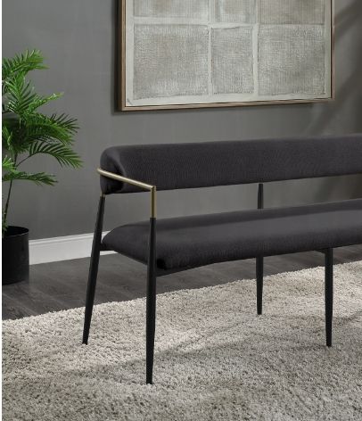 Jaramillo Chenille Bench Black upholstered by HouseOfZazla slim legs and gold arm detail on Tampa Home & Garden Store