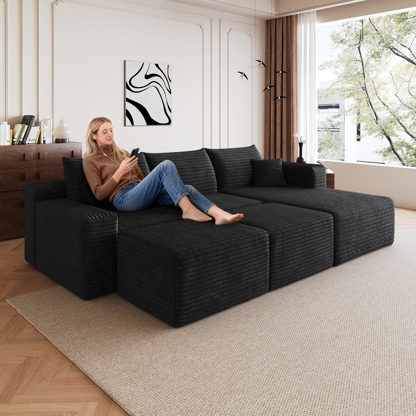 95 Inch Cloud Sectional Sofa And Two Ottomans