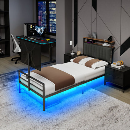 Twin size gaming bed with rotating TV mount and LED lighting, blue under-bed glow HouseOfZazla on Tampa Home & Garden Store