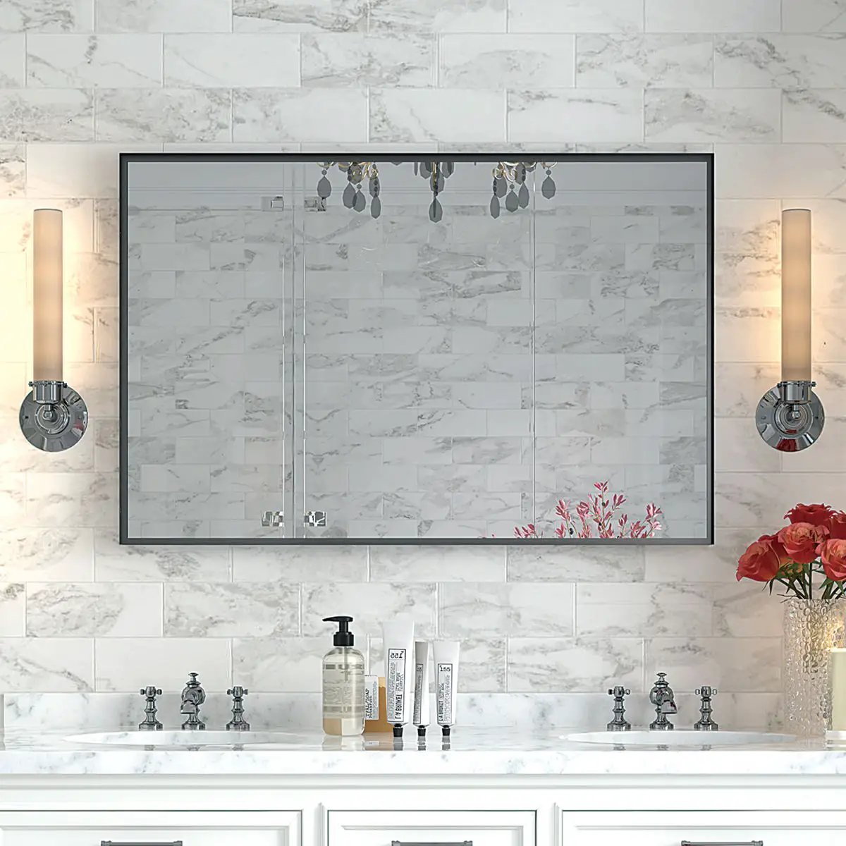 Rectangular Bathroom Mirror with Metal Frame