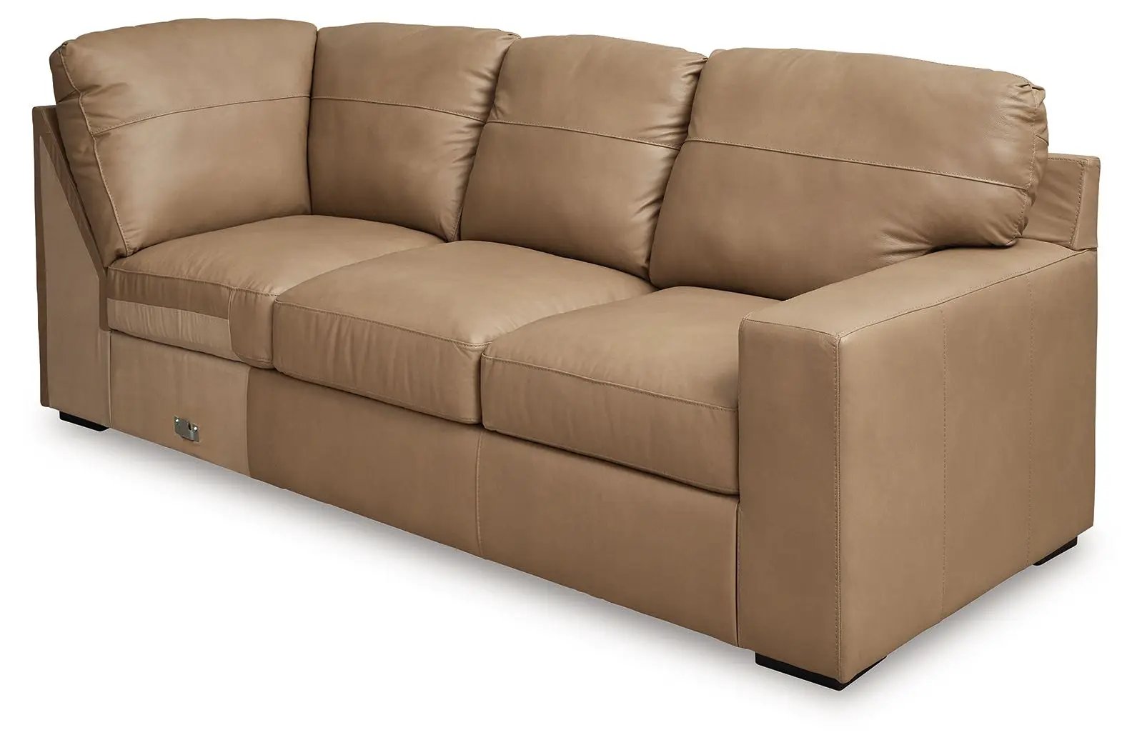 Bandon Sectional sofa tan leather, 3-seat stationary with plush back cushions on Tampa Home & Garden Store