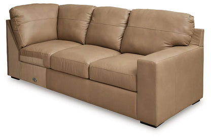 Bandon Sectional sofa tan leather, 3-seat stationary with plush back cushions on Tampa Home & Garden Store