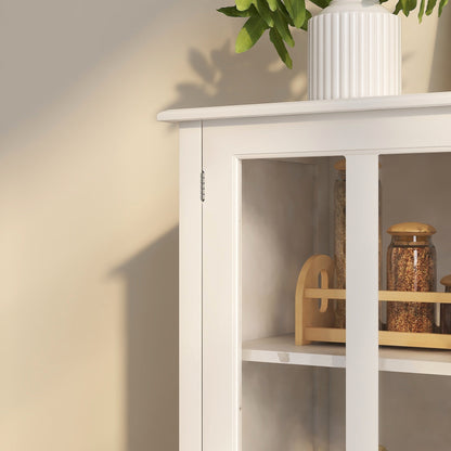 Buffet storage cabinet with double glass doors and bell handles, white finish by HouseOfZazla on Tampa Home & Garden Store