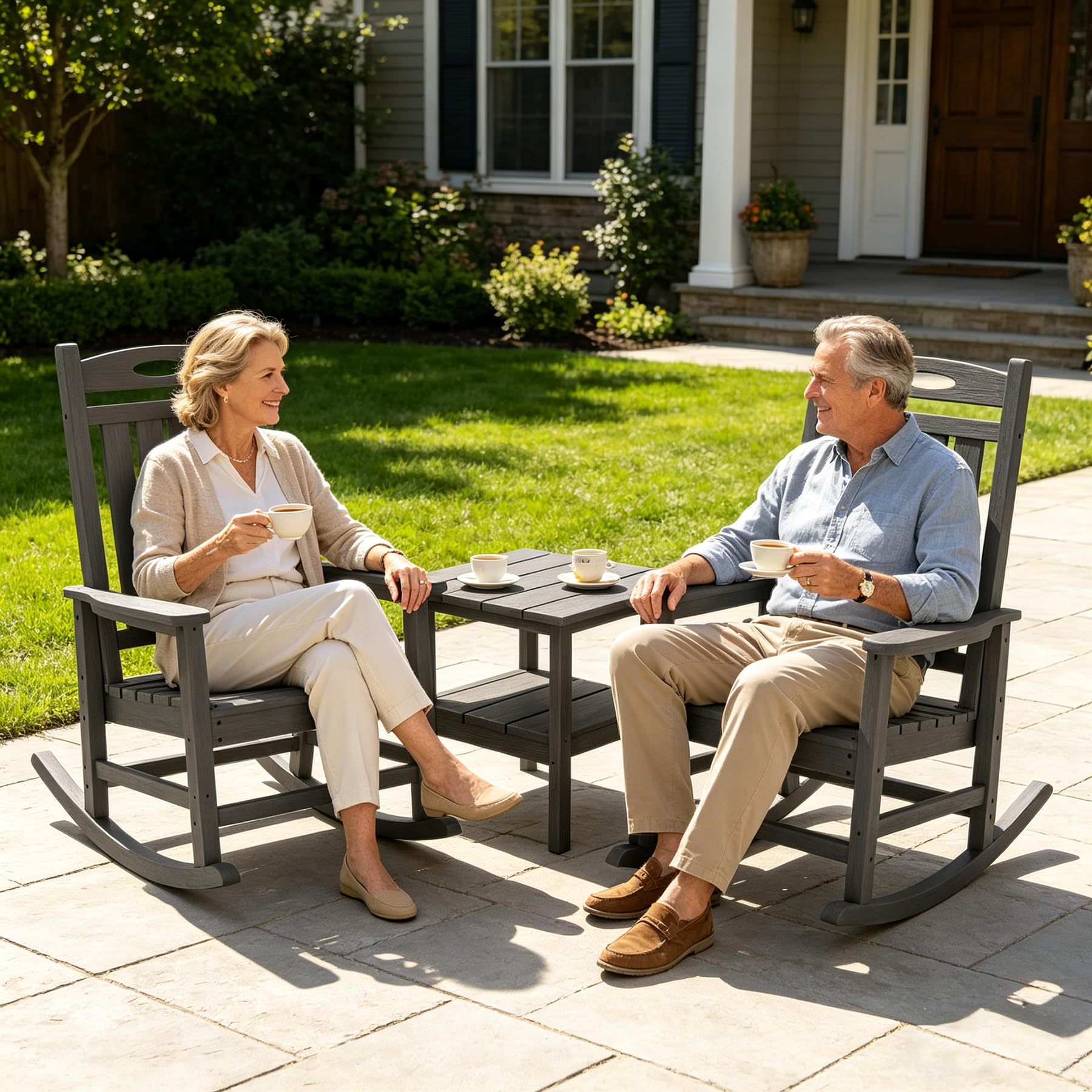 Outdoor Rocking Chair Set of 2 in grey HDPE, oversized patio rockers for porch garden lawn on Tampa Home & Garden Store