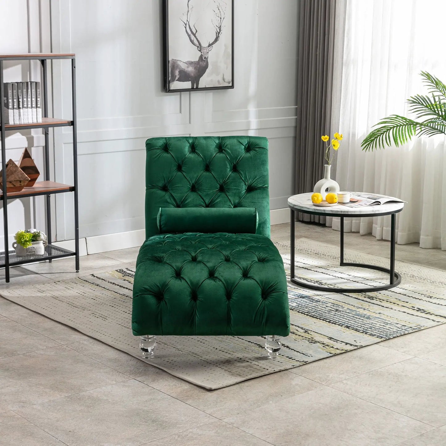 Indoor Chaise Lounge With Button Tufted Pillow