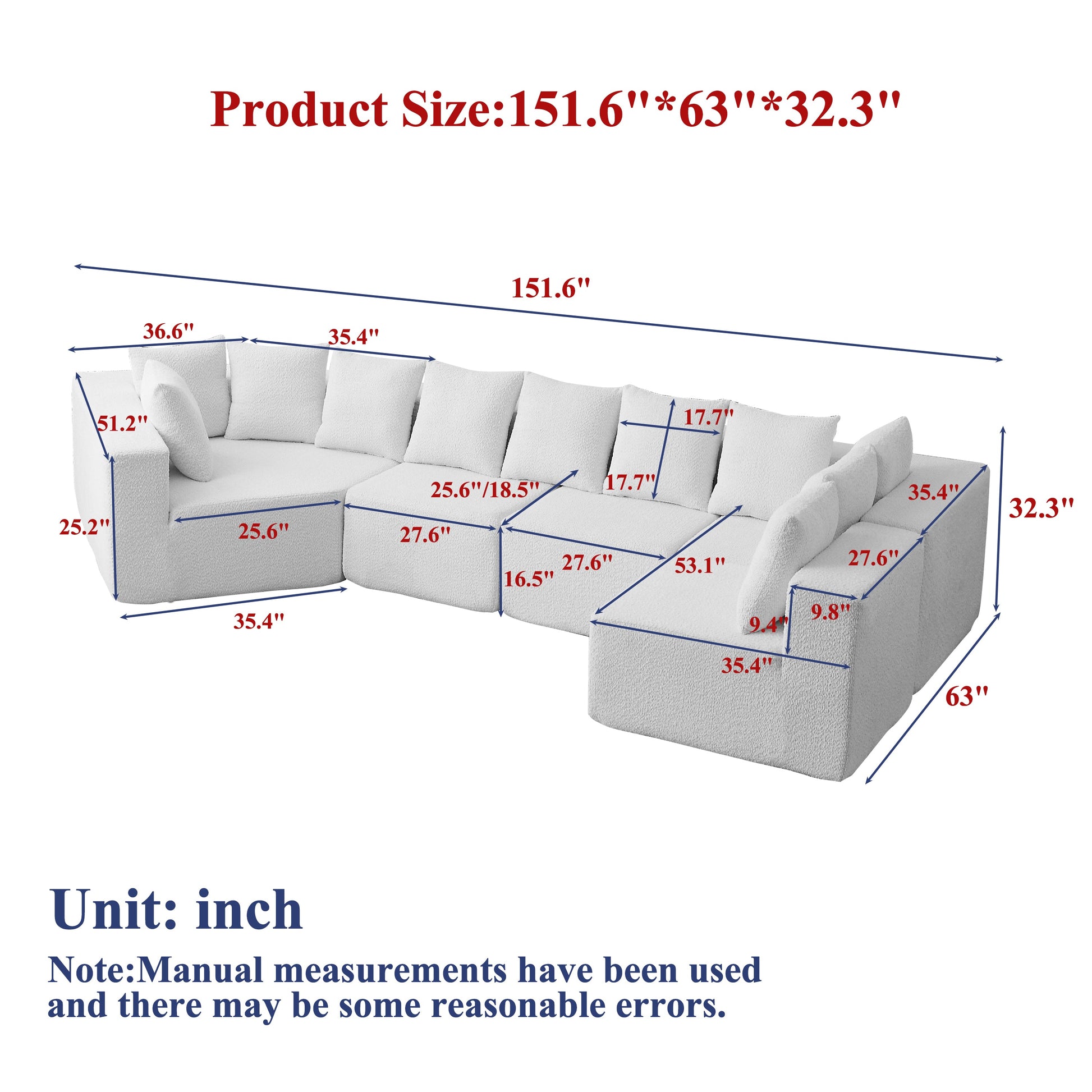 151.6-Inch L-shaped chenille sectional sofa by HouseOfZazla in light gray with cushions on Tampa Home & Garden Store