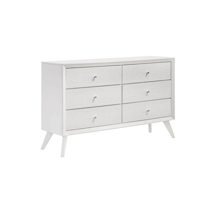 Dresser with angled legs, white finish, six-drawer layout with round knobs on Tampa Home & Garden Store