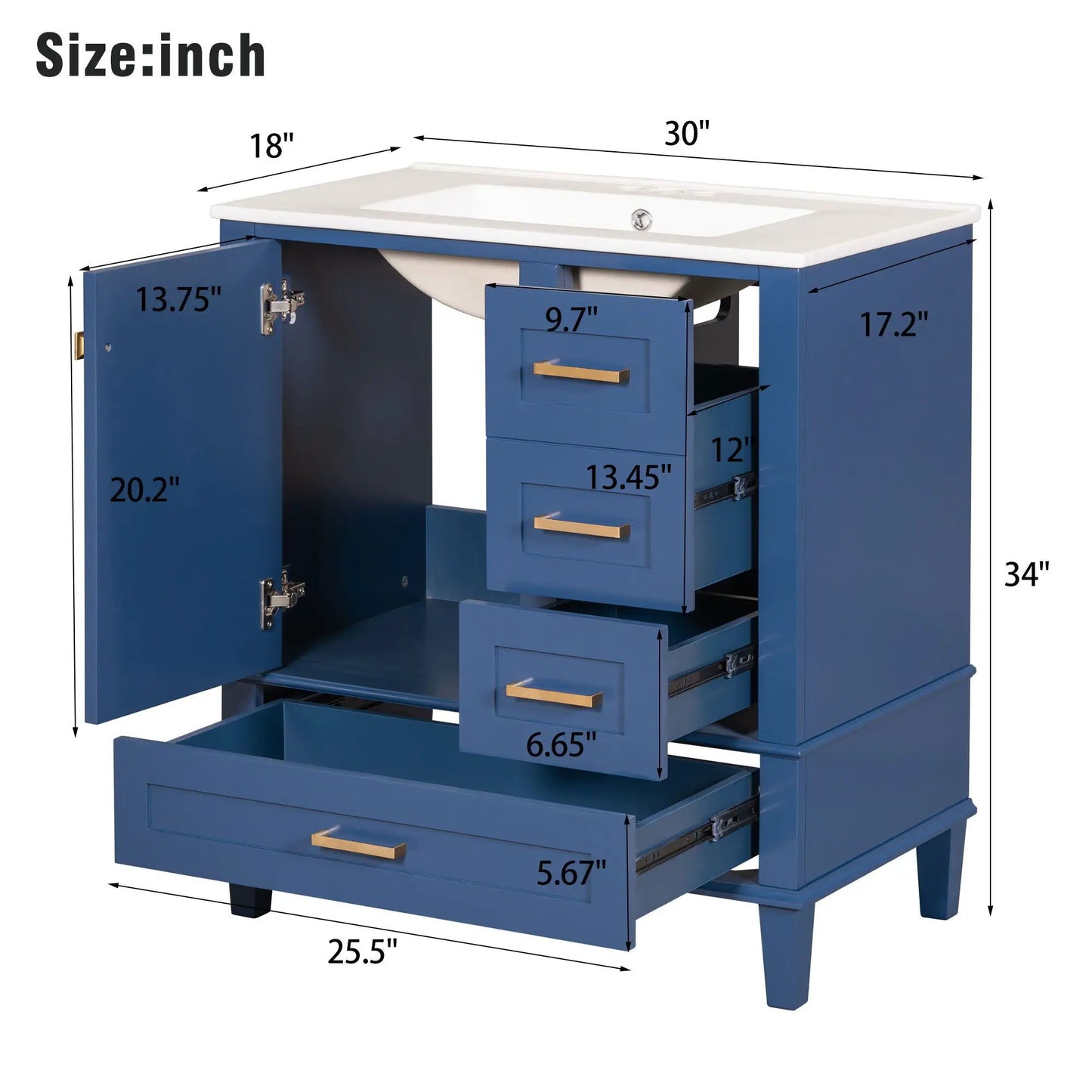 Bathroom Vanity With Sink Solid Wood Cabinet