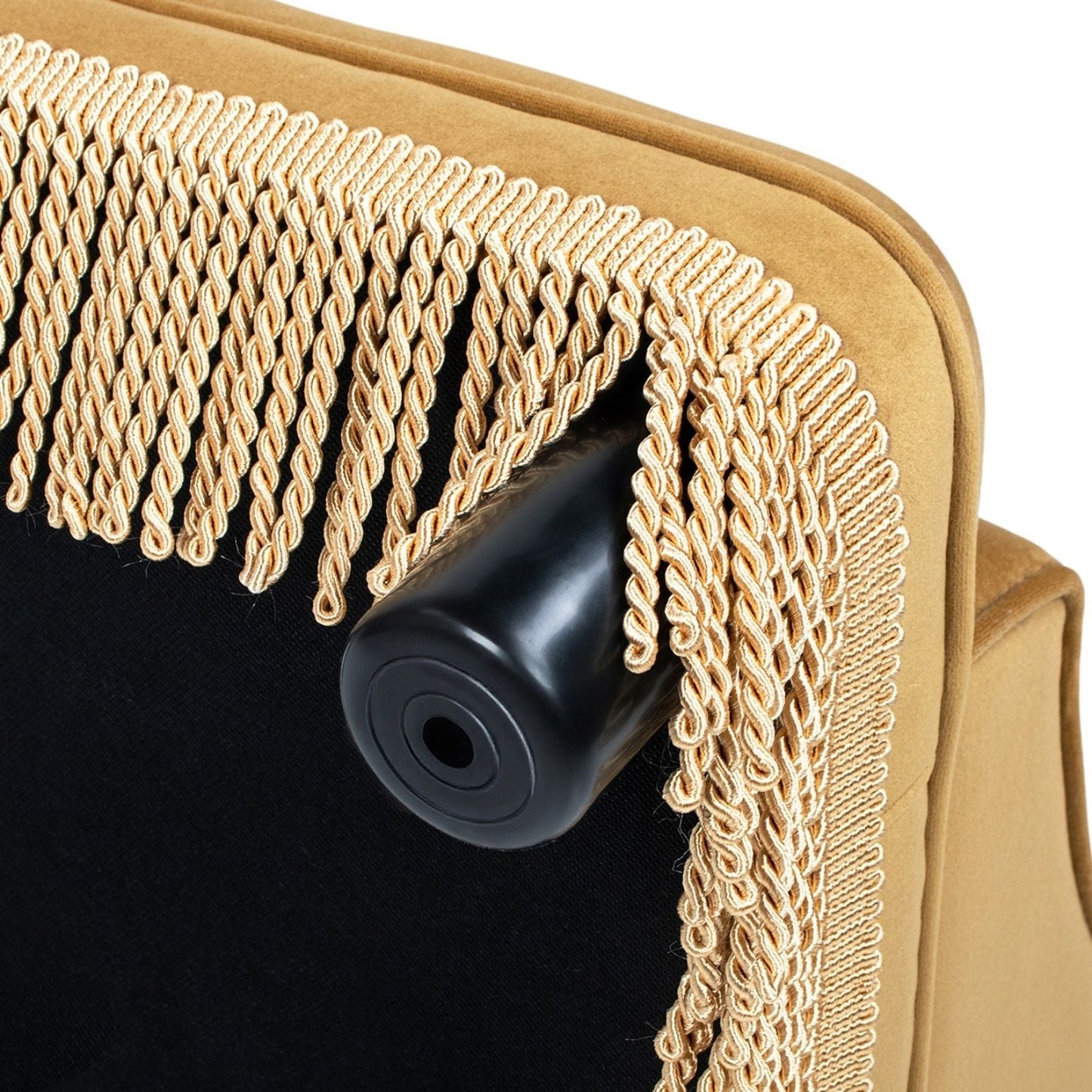Duchess Pet Bed Sofa by HouseOfZazla, beige faux suede with tan rope fringe trim on Tampa Home & Garden Store