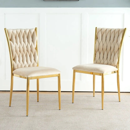 Modern dining chair set with tufted beige upholstery and gold legs, 2 chairs on Tampa Home & Garden Store