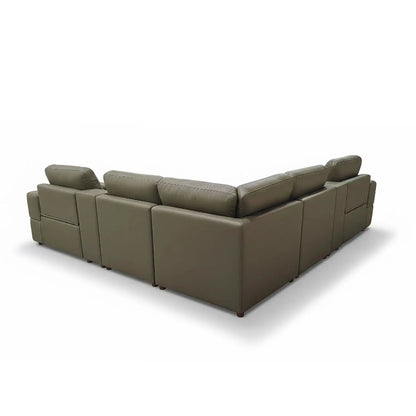 Upholstered large-arms sectional with recliner seats tan leather by Unique Piece Furniture on Tampa Home & Garden Store