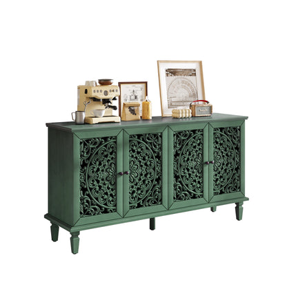 60in antique buffet cabinet with floral carvings, green finish, HouseOfZazla furniture on Tampa Home & Garden Store