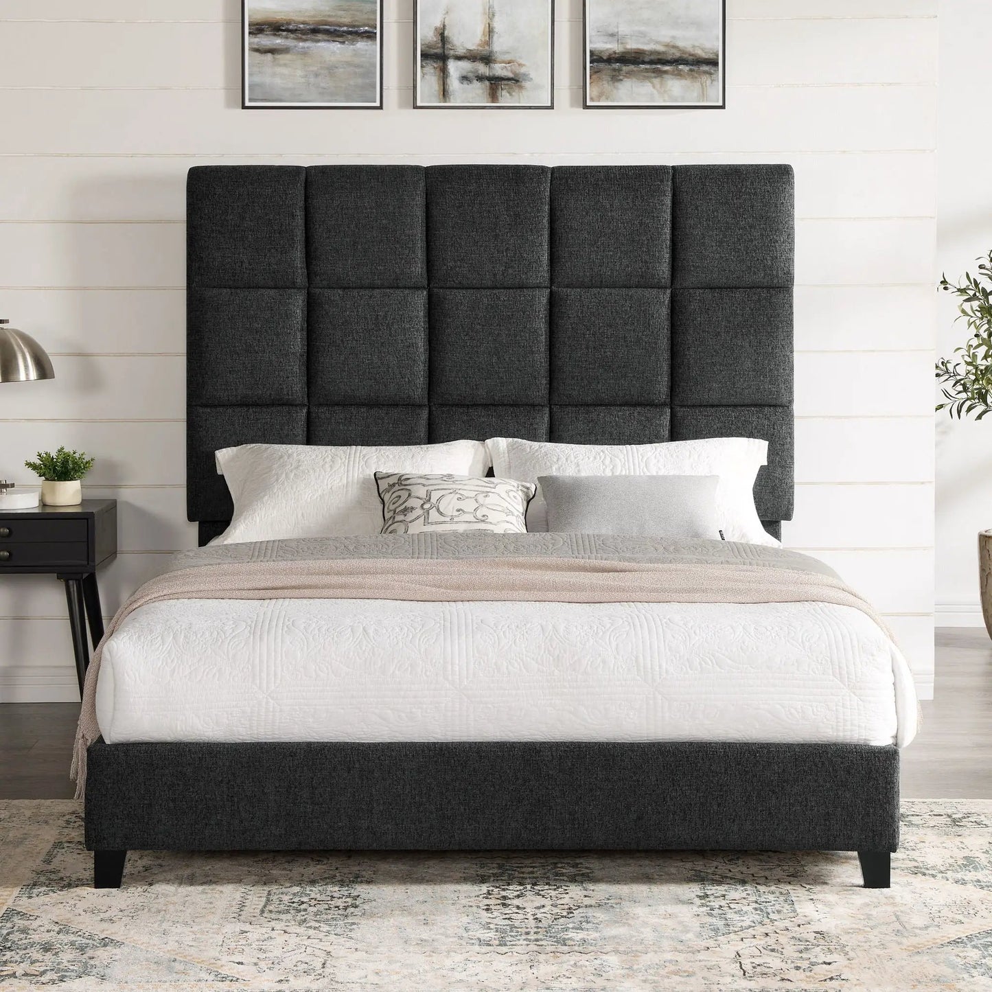 Squares Upholstered Headboard Platform Bed