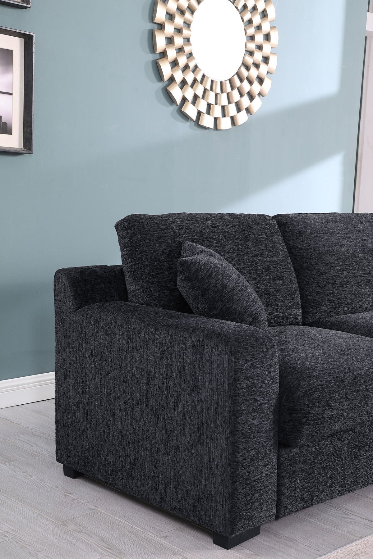 Celine Fabric Corner Sectional Sofa by HouseOfZazla in dark gray upholstery with cushions on Tampa Home & Garden Store
