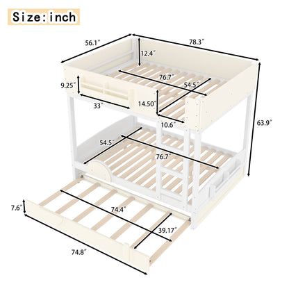 Full Bunk Bed with Trundle and Pine Bookshelf