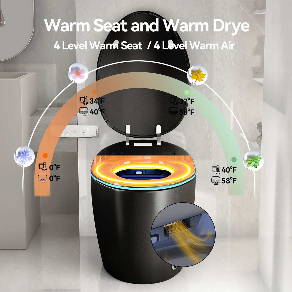 Smart toilet with ceramic bidet in matte black featuring a control panel by HouseOfZazla on Tampa Home & Garden Store