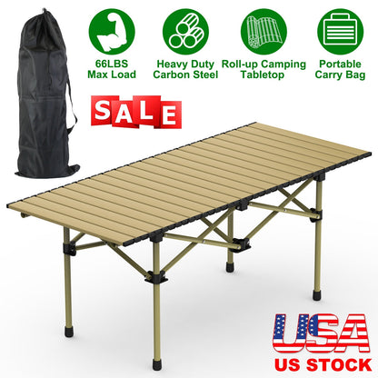 GemGear folding camping table with beige slats and carbon steel frame carry bag on Tampa Home & Garden Store