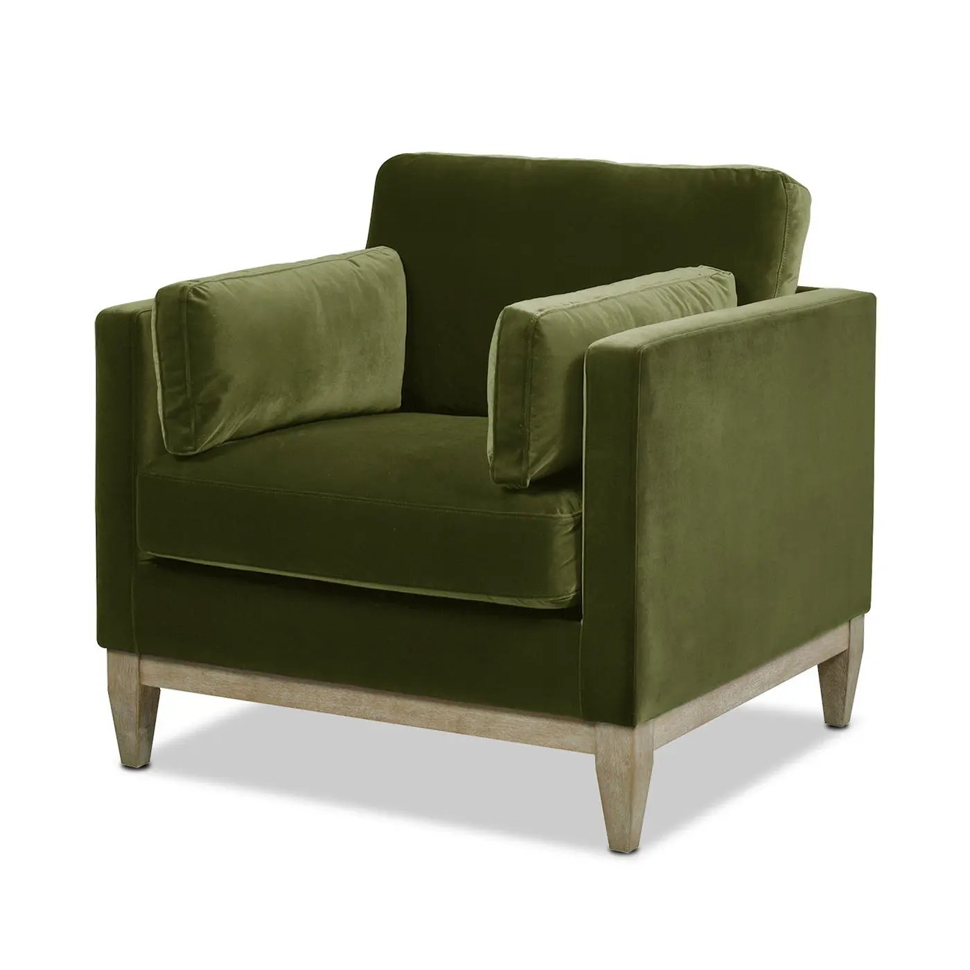 Knox Modern Farmhouse Arm Chair olive green velvet with light wood legs on Tampa Home & Garden Store