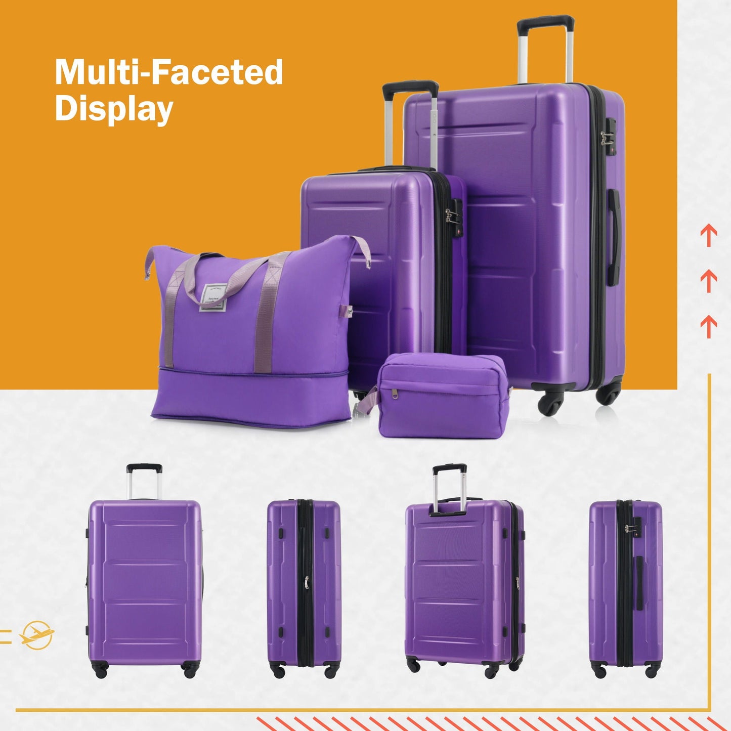 2 Piece Luggage Set purple ABS lightweight suitcases with bags, spinner wheels and TSA lock on Tampa Home & Garden Store