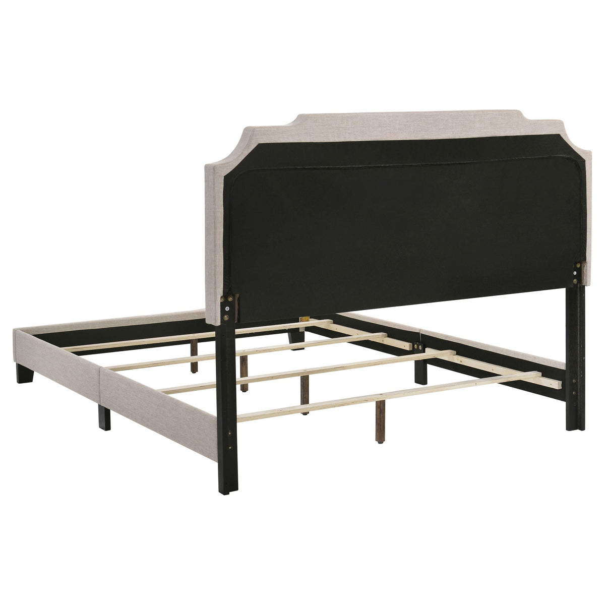 Copper Eastern King Panel Bed beige upholstered headboard with black panel by HouseOfZazla on Tampa Home & Garden Store