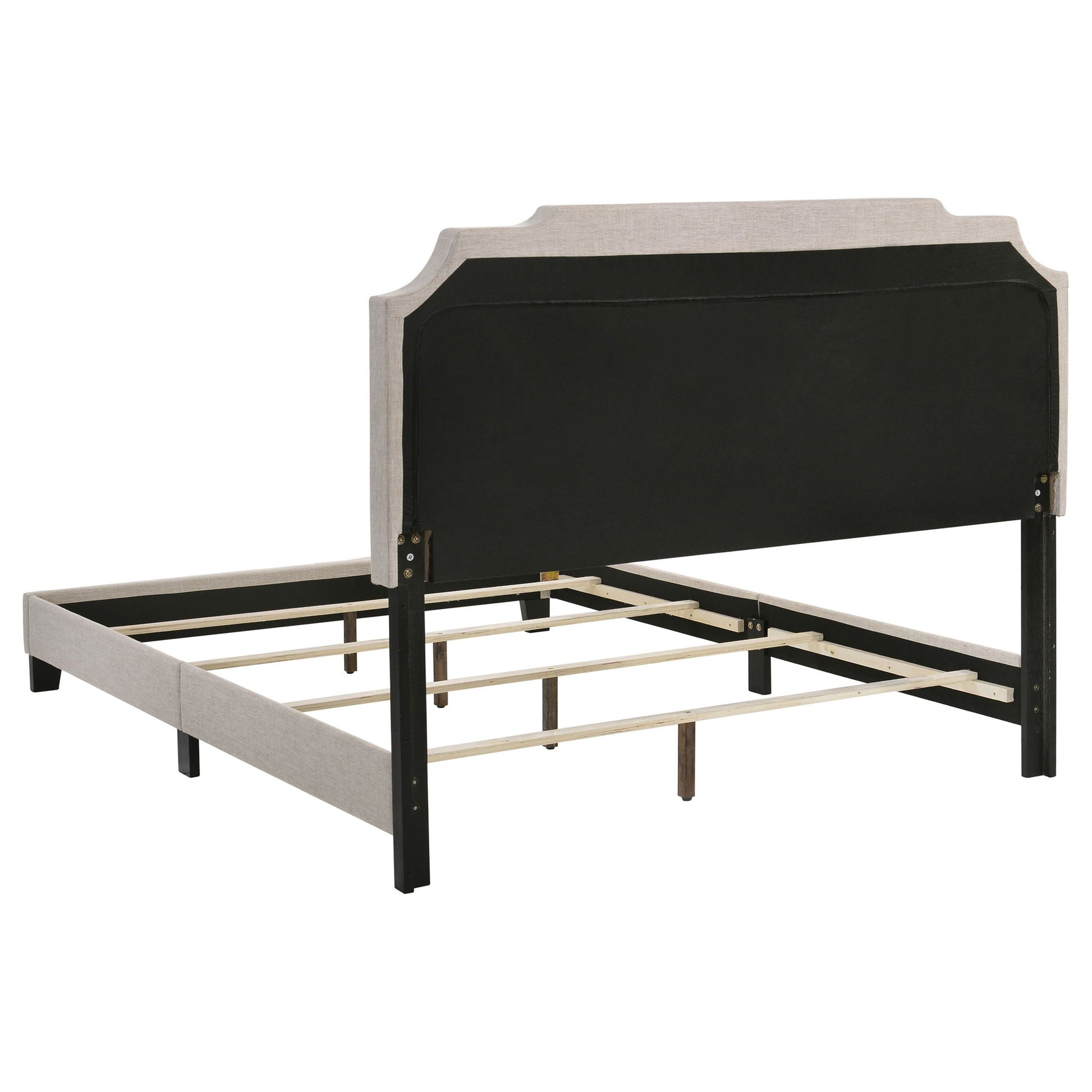 Copper Eastern King Panel Bed beige upholstered headboard with black panel by HouseOfZazla on Tampa Home & Garden Store