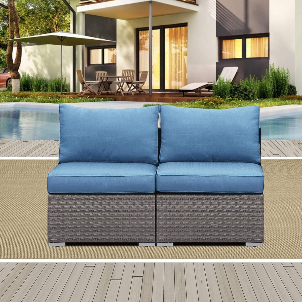 Armless Patio Sofa Set and Waterproof Cushions