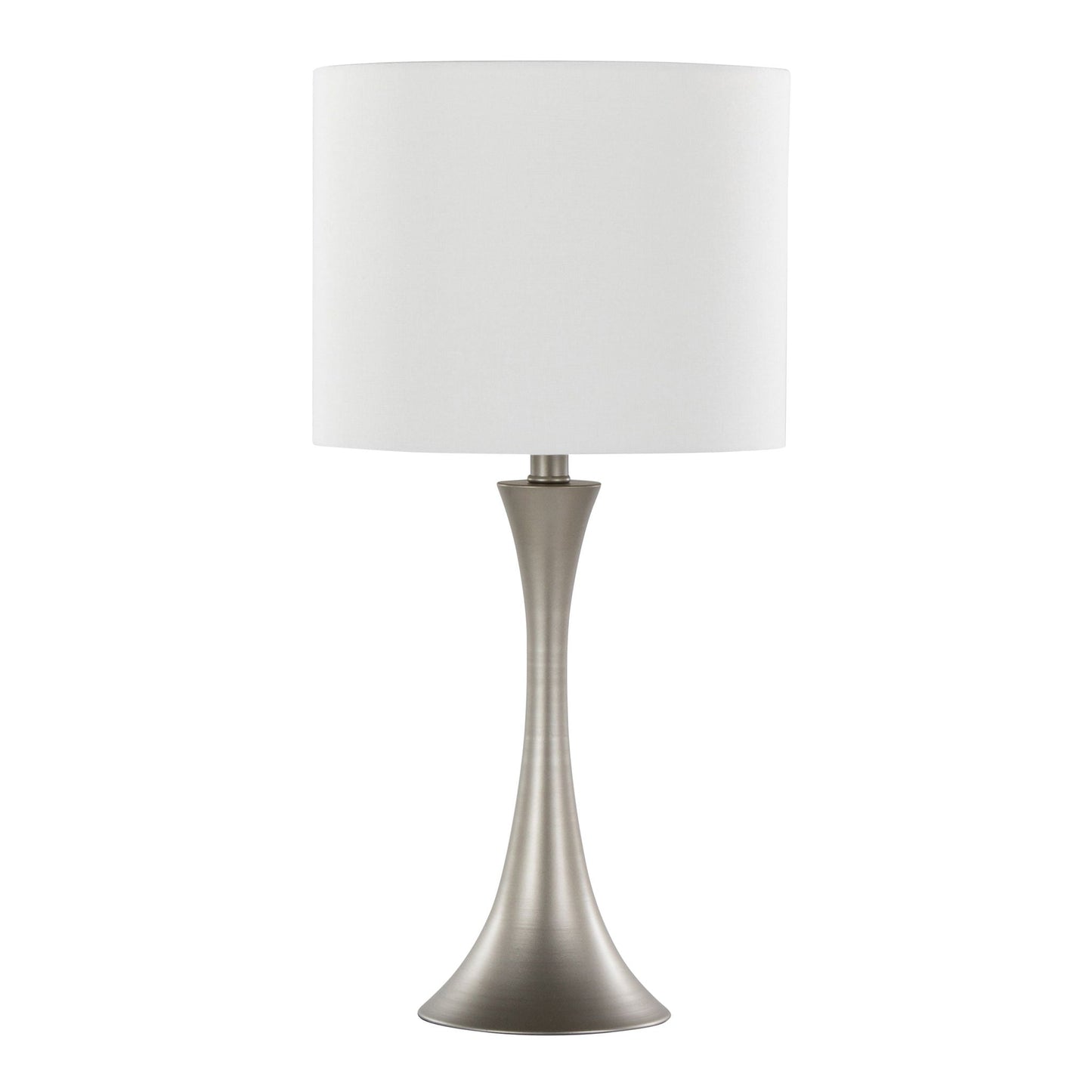 Lenuxe contemporary table lamp set of 2 with white drum shade and brushed nickel base on Tampa Home & Garden Store