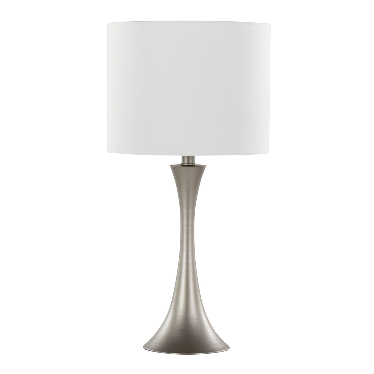 Lenuxe contemporary table lamp set of 2 with white drum shade and brushed nickel base on Tampa Home & Garden Store