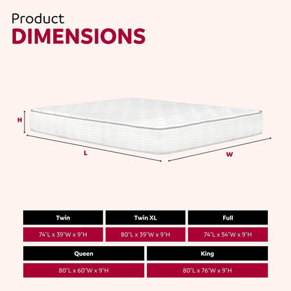 Premium 9-inch medium pocket spring hybrid mattress by HouseOfZazla, white quilted cover on Tampa Home & Garden Store
