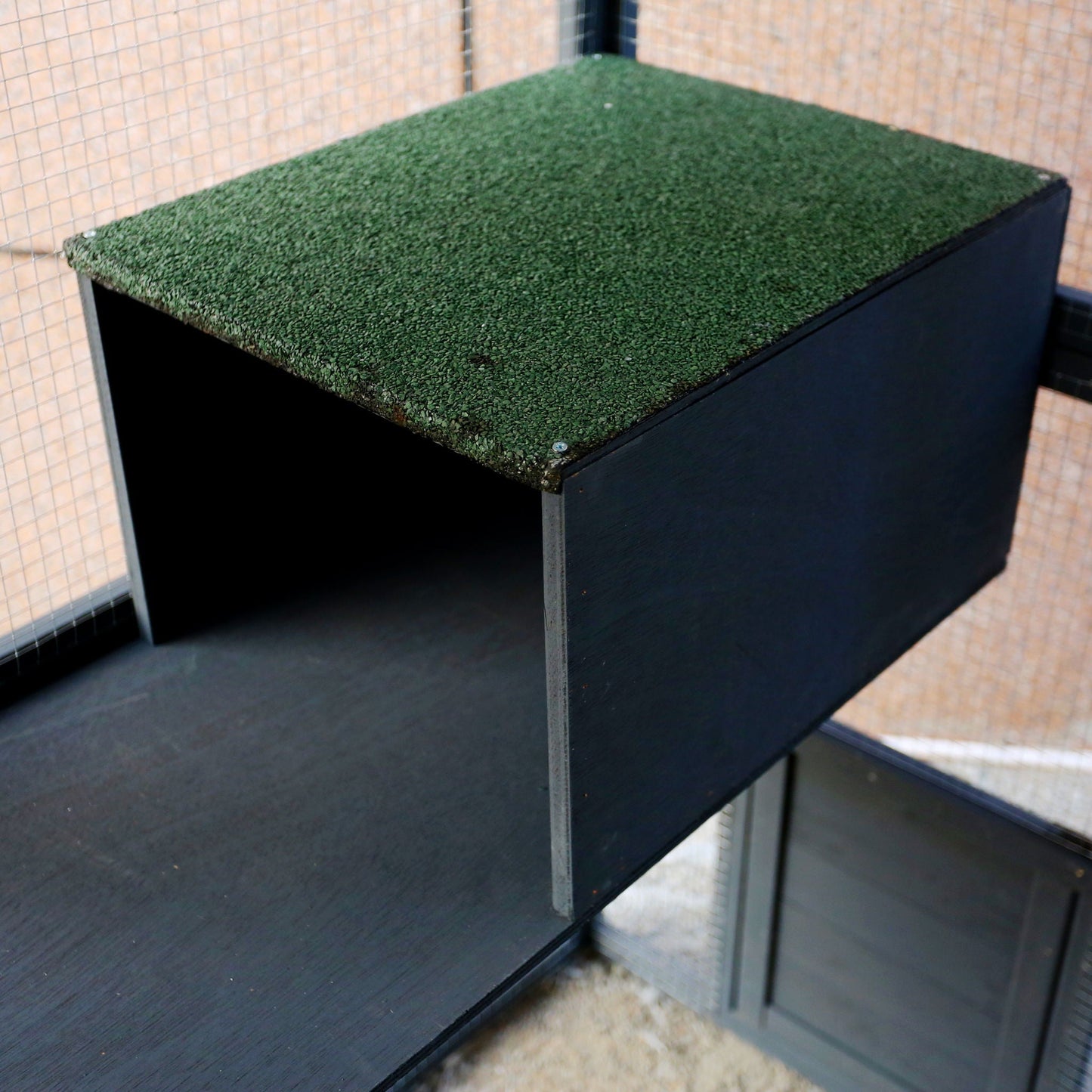 Spacious Wooden Cat Enclosure with Gray Roof
