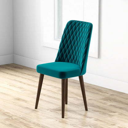 Mid-Century Modern dining chair set of 2 with teal quilted upholstery and dark wood legs on Tampa Home & Garden Store