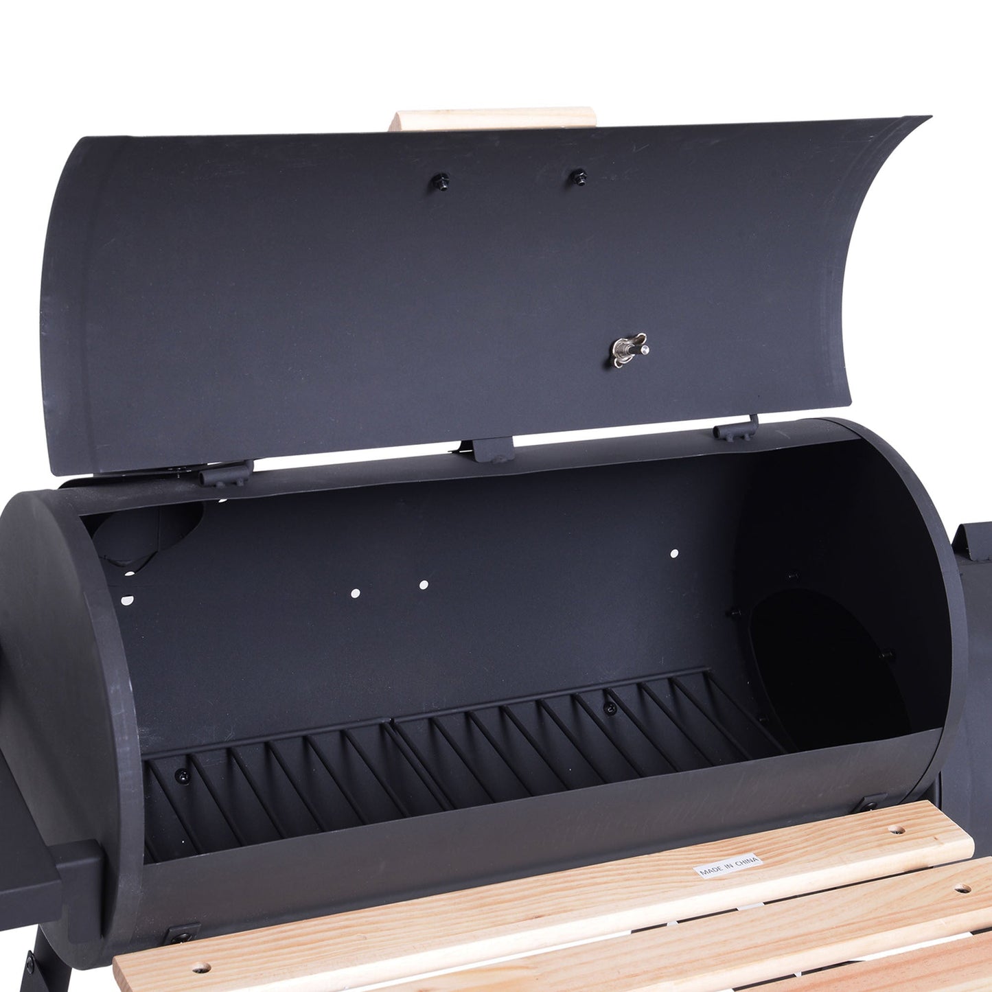 Outsunny 48in steel portable charcoal grill with curved hood and wooden side shelf on Tampa Home & Garden Store