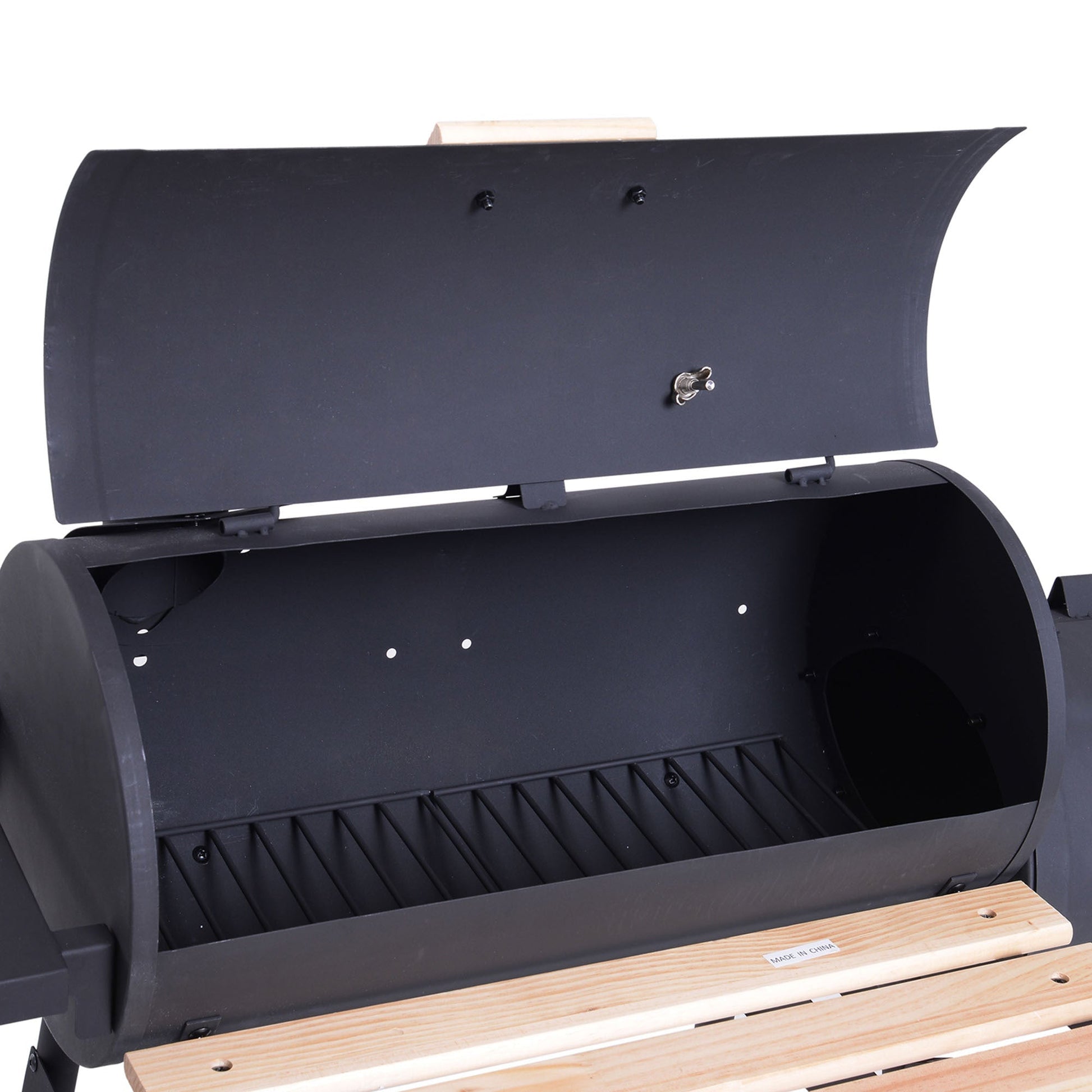 Outsunny 48in steel portable charcoal grill with curved hood and wooden side shelf on Tampa Home & Garden Store