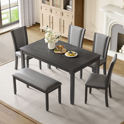 Modern Gray Wood Dining Set With Bench and Chairs