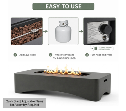 56-inch black rectangular propane fire pit table, with lava rocks and control panel HouseOfZazla on Tampa Home & Garden Store