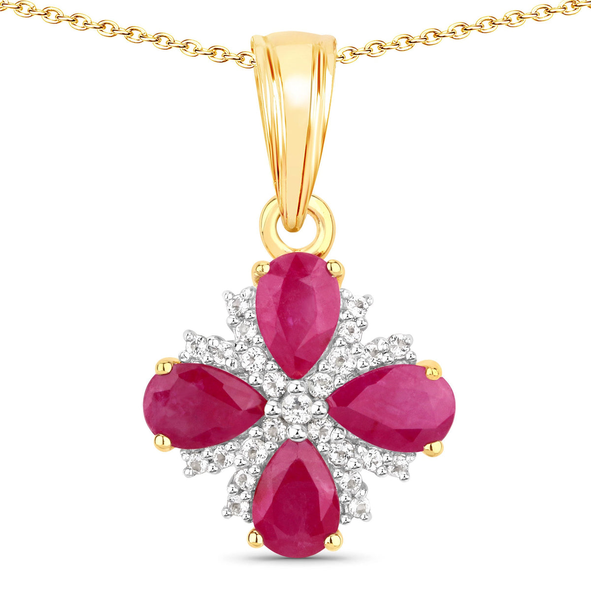 Pendant necklace with 1.79ct Johnson ruby and white topaz halo in a gold-tone setting on chain on Tampa Home & Garden Store