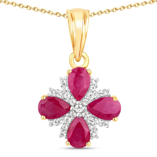 Pendant necklace with 1.79ct Johnson ruby and white topaz halo in a gold-tone setting on chain on Tampa Home & Garden Store