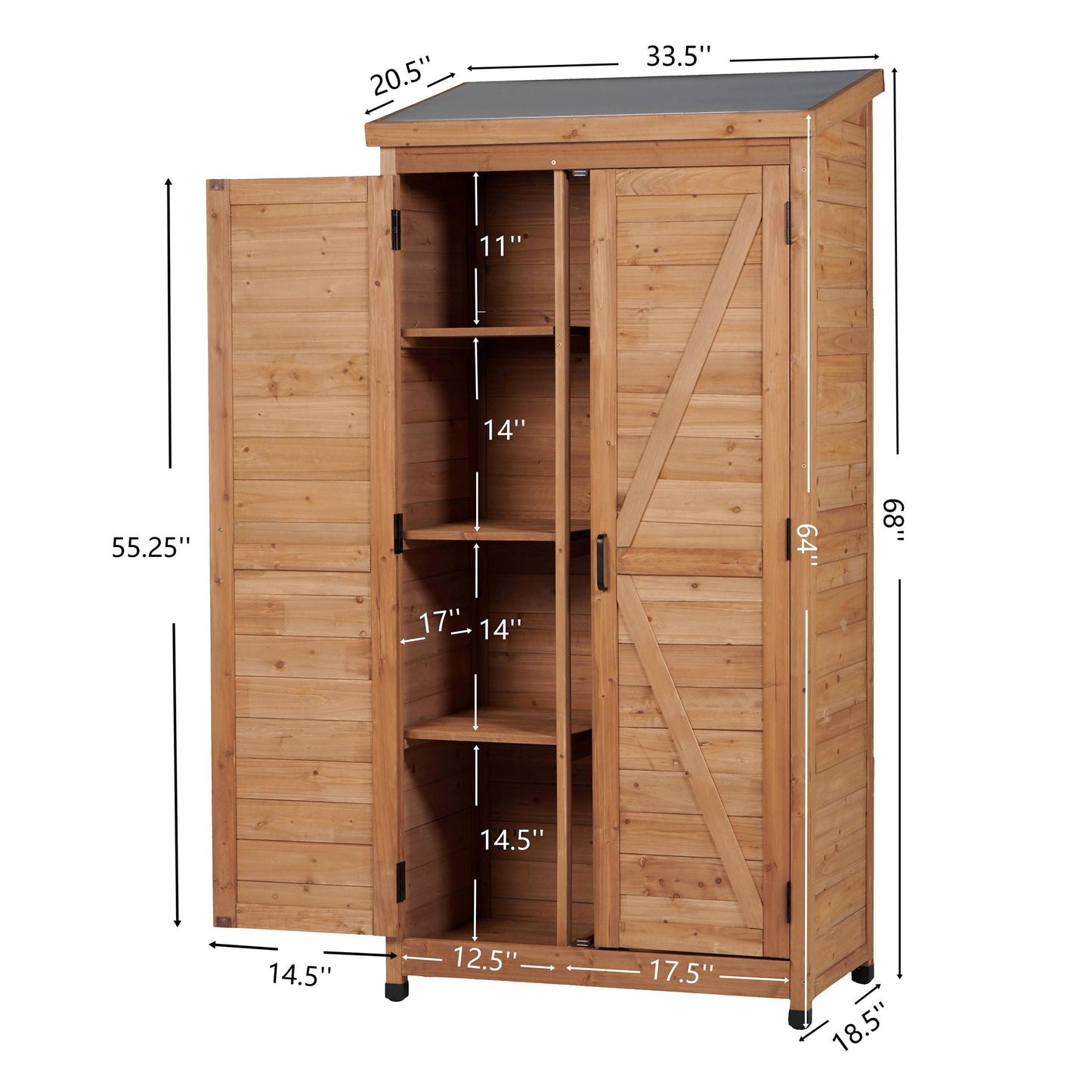 Outdoor Shed With Vertical Tool Cabinet and Shelf