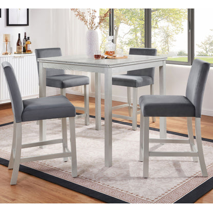 HouseOfZazla 5 Piece Counter Height Table Set with square gray table and 4 upholstered chairs on Tampa Home & Garden Store