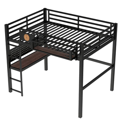 Metal Loft Bed with Desk and Charging Port