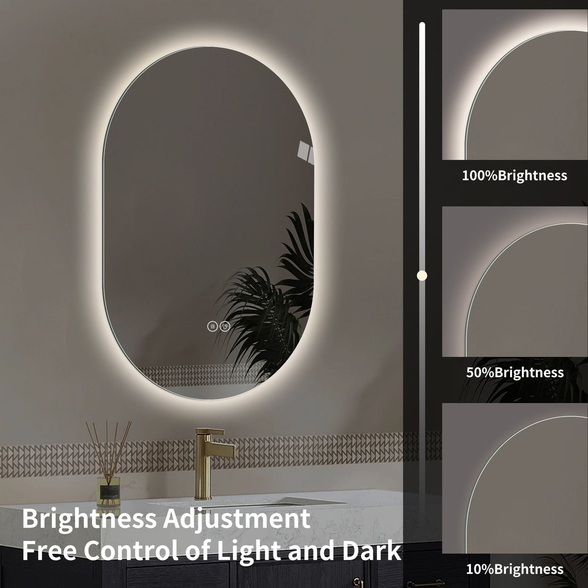 Pearl Silver smart LED wall mirror with touch screen and adjustable brightness HouseOfZazla on Tampa Home & Garden Store