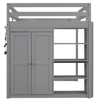 Loft bed with wardrobe and shelves in gray with LED light by HouseOfZazla on Tampa Home & Garden Store