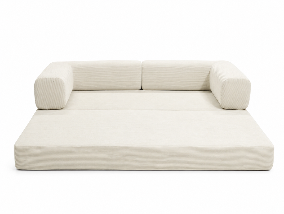 Double Sofa Bed - Multifunctional compression sofa in beige corduroy with low-profile arms on Tampa Home & Garden Store