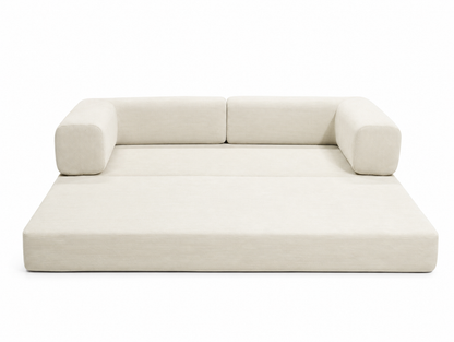 Double Sofa Bed - Multifunctional compression sofa in beige corduroy with low-profile arms on Tampa Home & Garden Store