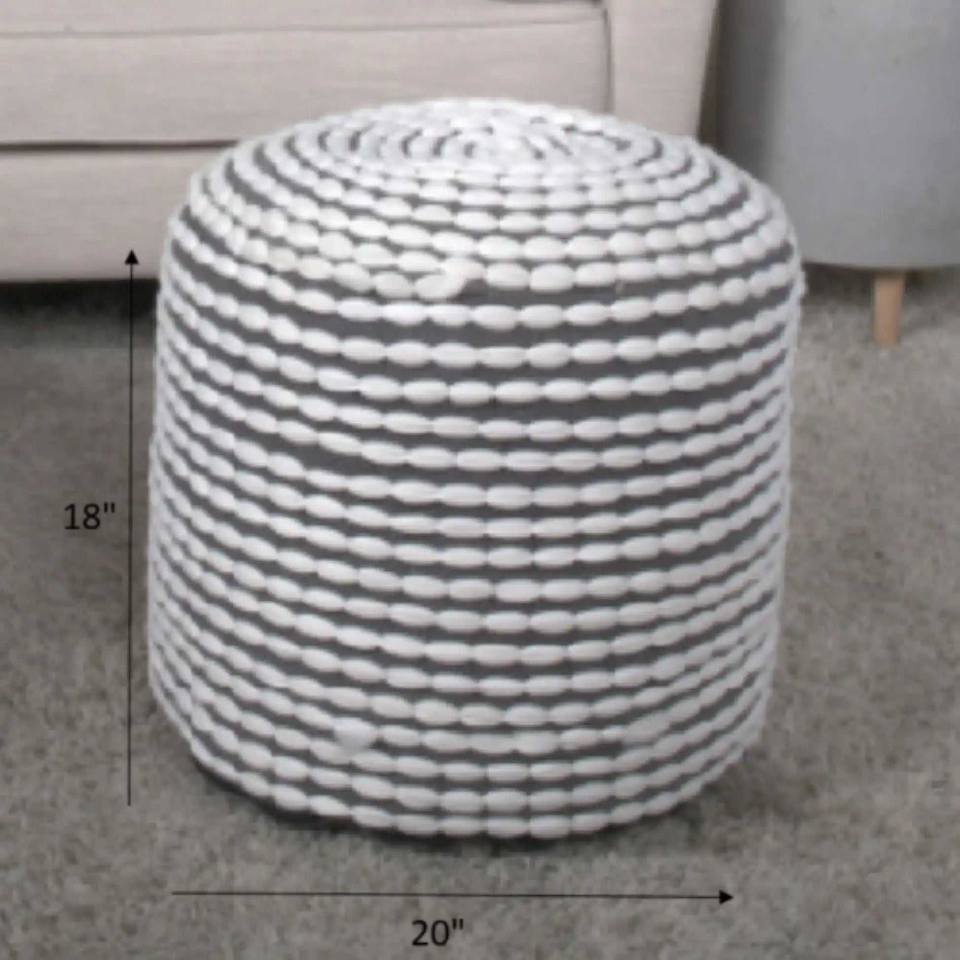 River Handcrafted Cylindrical Pouf in Water Resistant Fabric gray striped ottoman 20in dia on Tampa Home & Garden Store