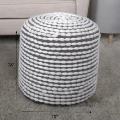 River Handcrafted Cylindrical Pouf in Water Resistant Fabric gray striped ottoman 20in dia on Tampa Home & Garden Store