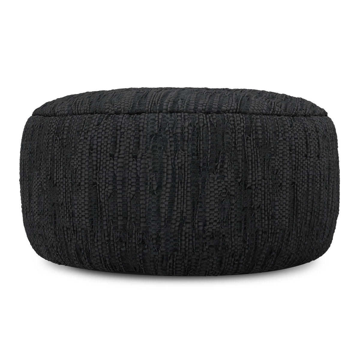 Black Leather Round Pouf Fredrik with Dense Bead Support, HouseOfZazla on Tampa Home & Garden Store