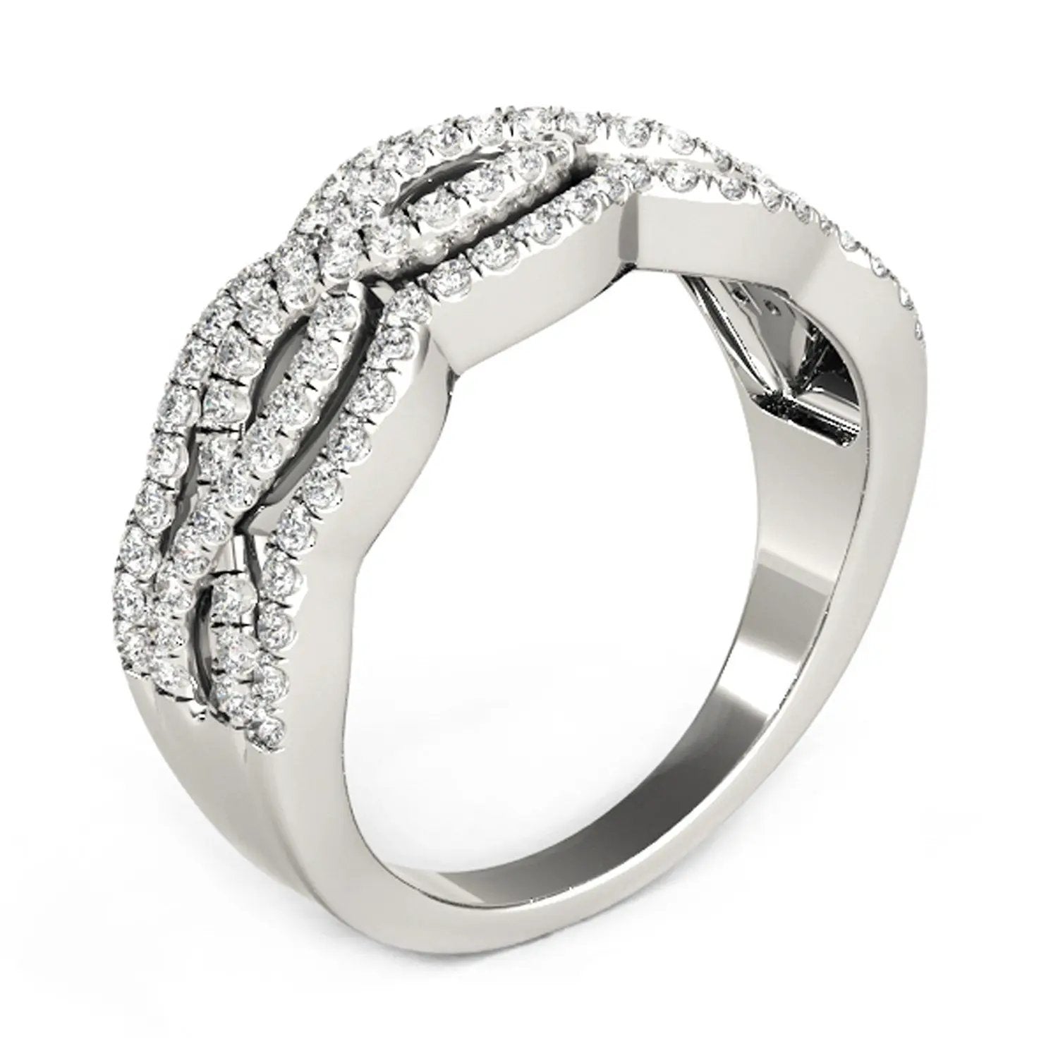 Diamond studded ring with four curved rows in 14k white gold, 5/8 cttw by Bids.com on Tampa Home & Garden Store